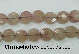 CBQ240 15.5 inches 8mm faceted coin strawberry quartz beads