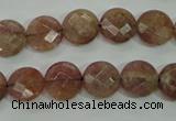 CBQ241 15.5 inches 10mm faceted coin strawberry quartz beads