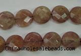 CBQ242 15.5 inches 12mm faceted coin strawberry quartz beads