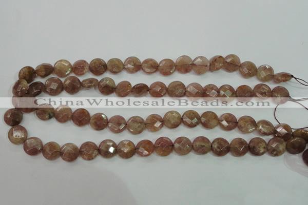 CBQ242 15.5 inches 12mm faceted coin strawberry quartz beads