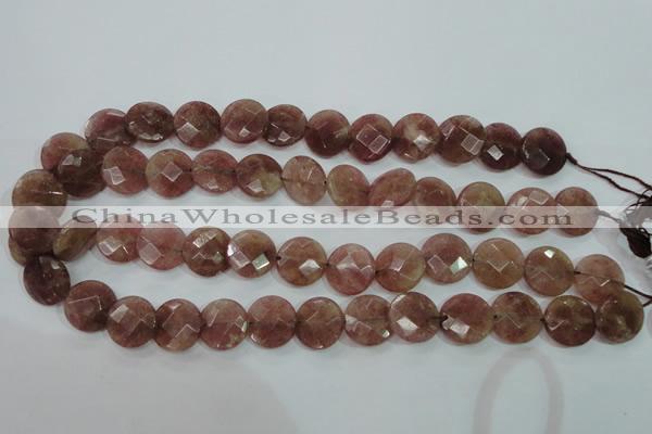 CBQ243 15.5 inches 14mm faceted coin strawberry quartz beads