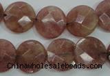 CBQ244 15.5 inches 16mm faceted coin strawberry quartz beads