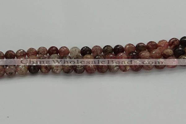 CBQ322 15.5 inches 8mm faceted round strawberry quartz beads