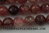 CBQ412 15.5 inches 8mm faceted round strawberry quartz beads