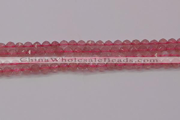 CBQ437 15.5 inches 8mm faceted nuggets strawberry quartz beads