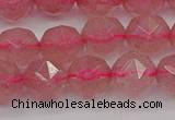 CBQ438 15.5 inches 10mm faceted nuggets strawberry quartz beads