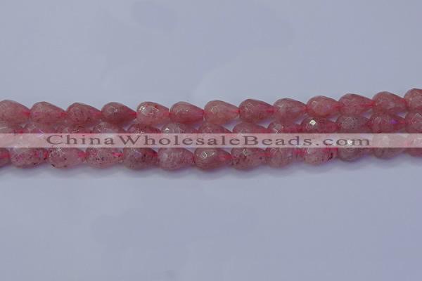 CBQ453 15.5 inches 10*14mm faceted teardrop strawberry quartz beads