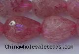 CBQ456 15.5 inches 15*20mm faceted teardrop strawberry quartz beads