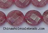 CBQ461 15.5 inches 14mm faceted coin strawberry quartz beads