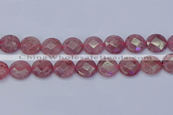 CBQ464 15.5 inches 20mm faceted coin strawberry quartz beads