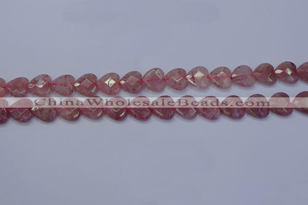 CBQ468 15.5 inches 10mm faceted heart strawberry quartz beads