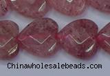 CBQ470 15.5 inches 14mm faceted heart strawberry quartz beads