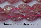 CBQ476 15.5 inches 10*14mm faceted flat teardrop strawberry quartz beads