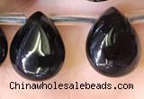 CBQ510 Top drilled 9*12mm flat teardrop natural black quartz beads