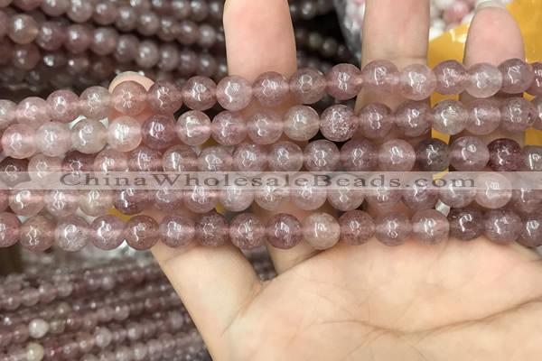 CBQ572 15.5 inches 8mm faceted round strawberry quartz beads