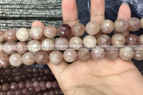 CBQ575 15.5 inches 14mm faceted round strawberry quartz beads