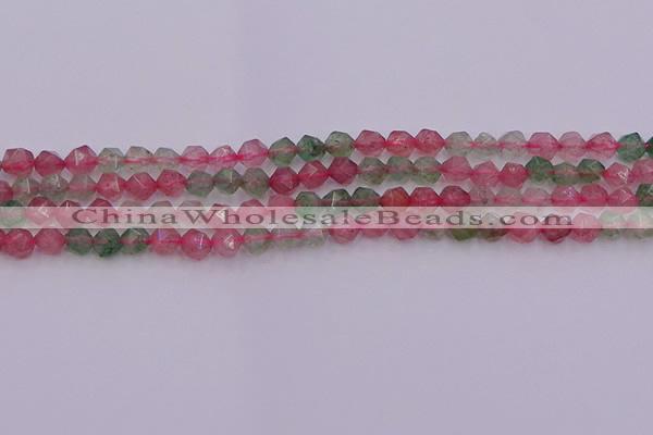 CBQ681 15.5 inches 6mm faceted nuggets mixed strawberry quartz beads
