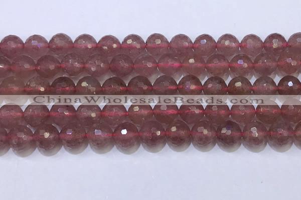 CBQ703 15.5 inches 10mmm faceted round strawberry quartz beads