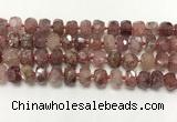 CBQ711 15.5 inches 6*10mm - 8*11mm faceted tyre strawberry quartz beads