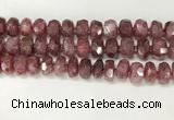 CBQ712 15.5 inches 6*12mm - 8*13mm faceted tyre strawberry quartz beads