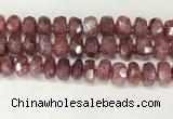 CBQ713 15.5 inches 6*13mm - 8*14mm faceted tyre strawberry quartz beads