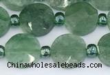 CBQ754 15.5 inches 10mm faceted coin green strawberry quartz beads