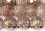 CBQ776 15 inches 8mm faceted round AB-color strawberry quartz beads