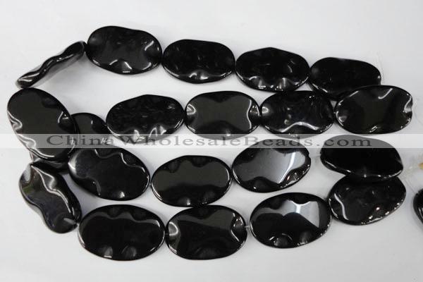 CBS325 15.5 inches 26*40mm wavy oval blackstone beads wholesale