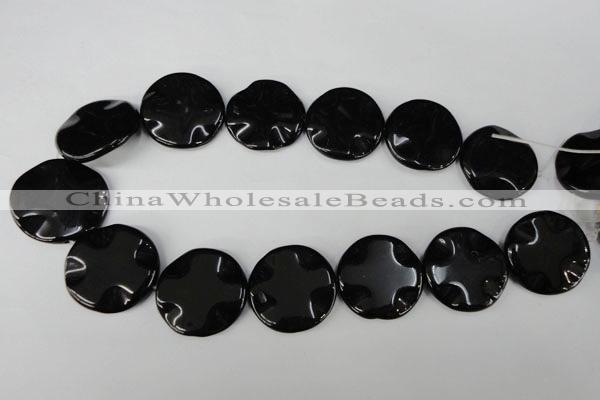 CBS330 15.5 inches 30mm wavy coin blackstone beads wholesale