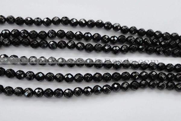 CBS504 15.5 inches 7mm faceted round A grade black spinel beads