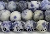 CBS617 15 inches 6mm round matte blue spot stone beads