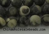 CBW163 15.5 inches 10mm round matte black fossil jasper beads