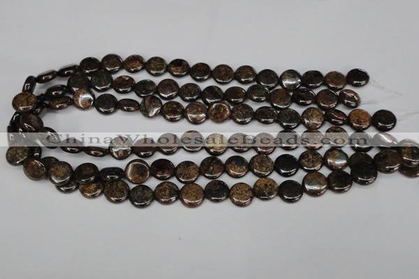 CBZ209 15.5 inches 12mm flat round bronzite gemstone beads