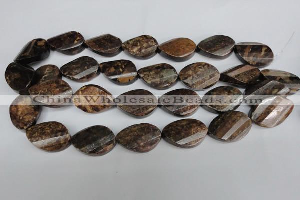 CBZ248 15.5 inches 20*30mm faceted & twisted oval bronzite gemstone beads