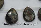 CBZ505 Top-drilled 10*14mm faceted flat teardrop bronzite gemstone beads