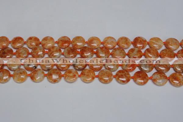 CCA475 15.5 inches 15mm flat round orange calcite gemstone beads