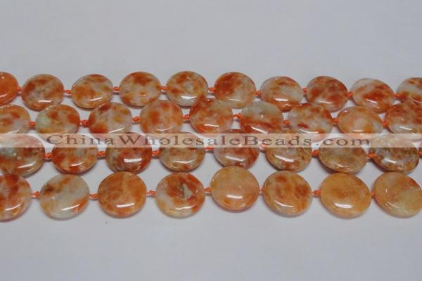 CCA476 15.5 inches 20mm flat round orange calcite gemstone beads