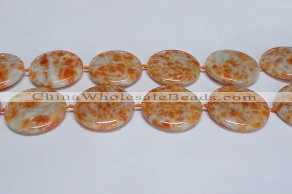 CCA480 15.5 inches 40mm flat round orange calcite gemstone beads