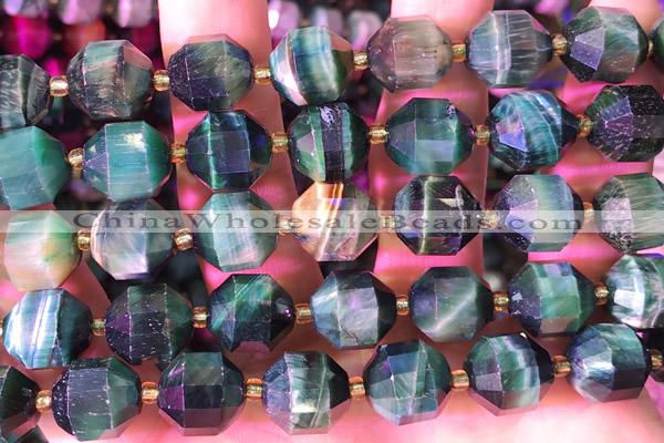 CCB1026 15 inches 11*12mm faceted green tiger eye beads