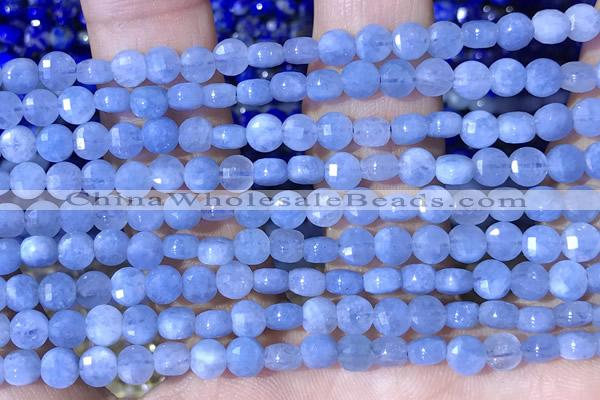 CCB1033 15 inches 4mm faceted coin aquamarine beads