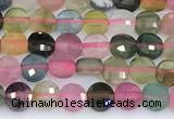 CCB1147 15 inches 4mm faceted coin tourmaline beads