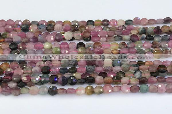 CCB1149 15 inches 4mm faceted coin tourmaline beads