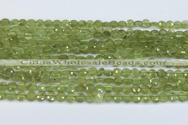 CCB1153 15 inches 4mm faceted coin peridot beads