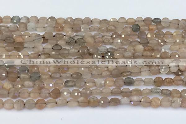 CCB1156 15 inches 4mm faceted coin sunstone beads