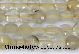 CCB1162 15 inches 4mm faceted coin golden rutilated beads