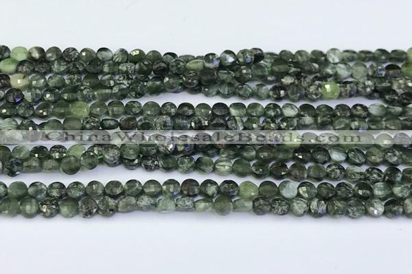 CCB1170 15 inches 4mm faceted coin seraphinite beads