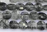 CCB1172 15 inches 4mm faceted coin black rutilated quartz beads