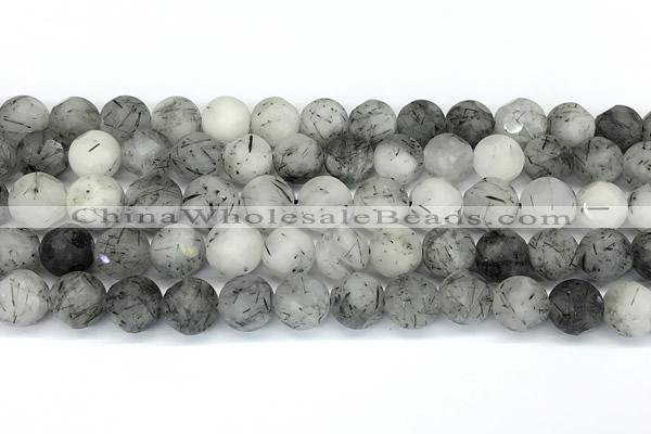 CCB1273 15 inches 10mm faceted black rutilated quartz beads