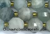 CCB1290 15 inches 9mm - 10mm faceted aquamarine gemstone beads