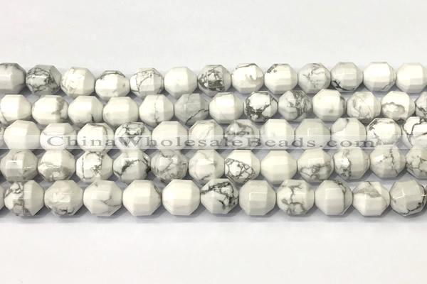 CCB1316 15 inches 9mm - 10mm faceted white howlite turquoise beads